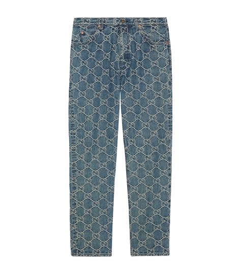 gucci fox embroidered jeans men|Gucci jacquard jeans.